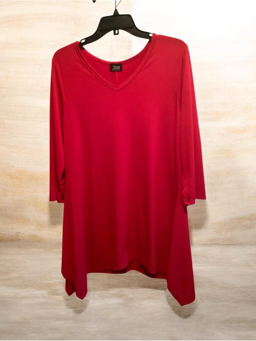 Jostar Women's Red V-Neck Tunic with Flattering A-Line Silhouette